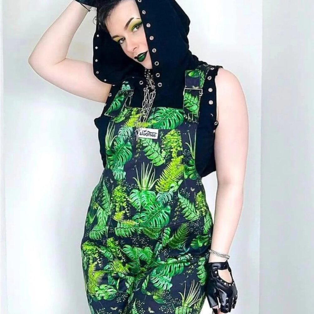 Jambats Botanical print stretch dungaree jumpsuit overall size XS